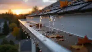 Clean eavestroughs with water flowing smoothly, showcasing professional maintenance for homes in Kitchener-Waterloo.