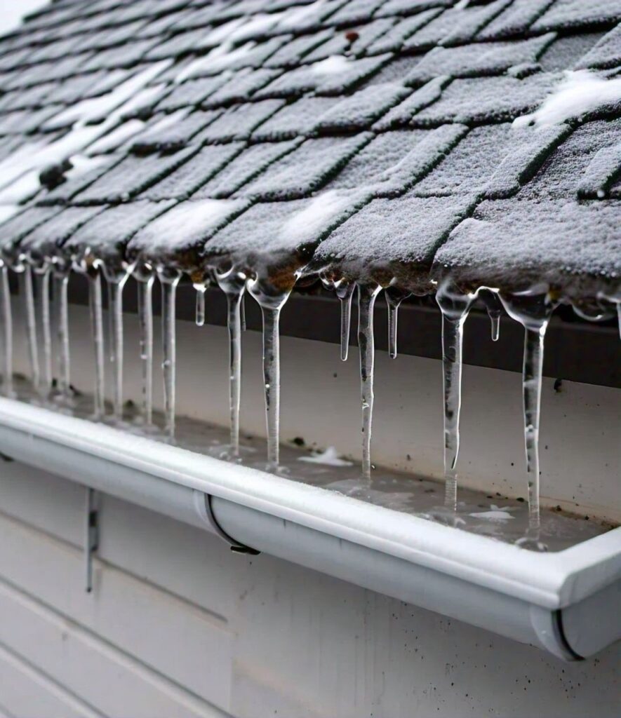 Formation of ice dams on gutter