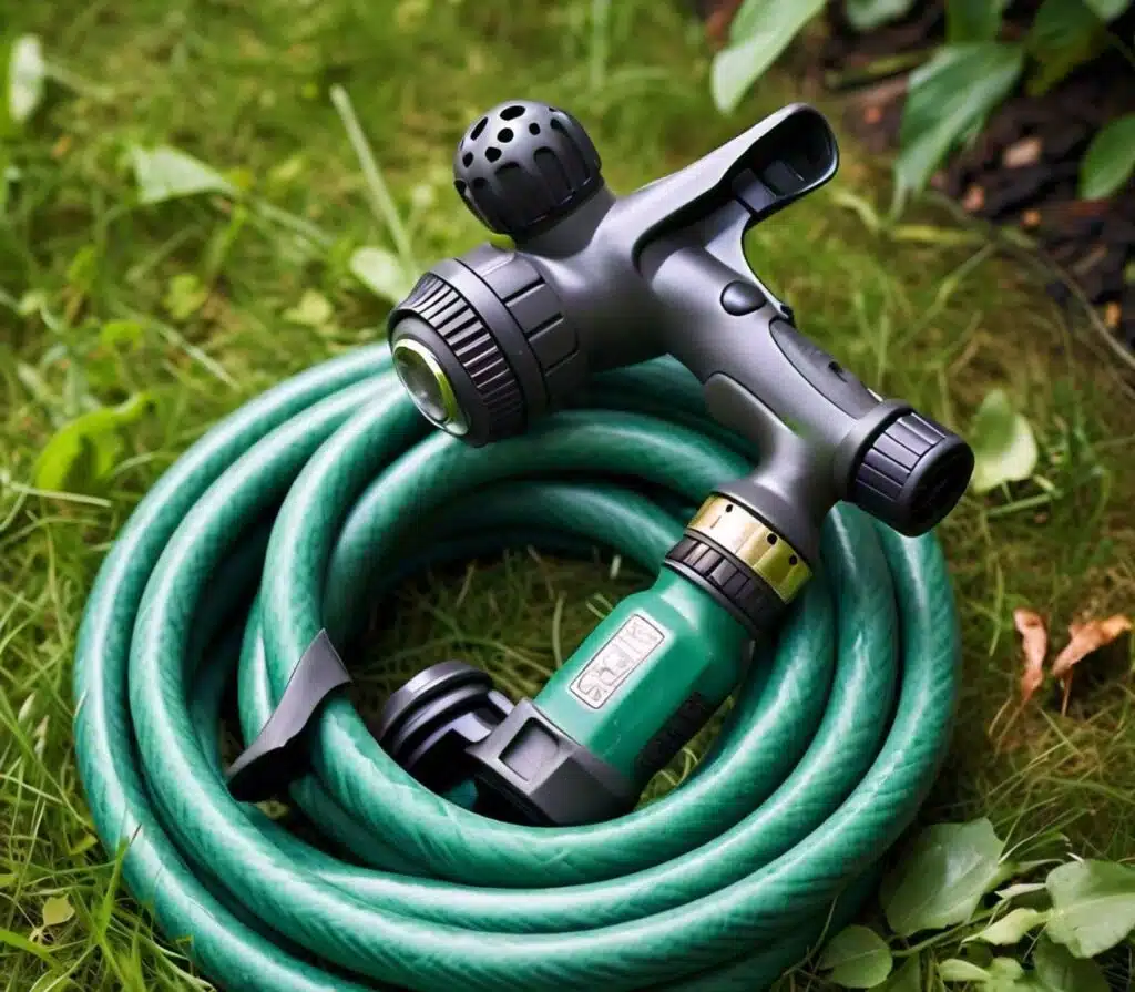image of A garden hose with a spray nozzle