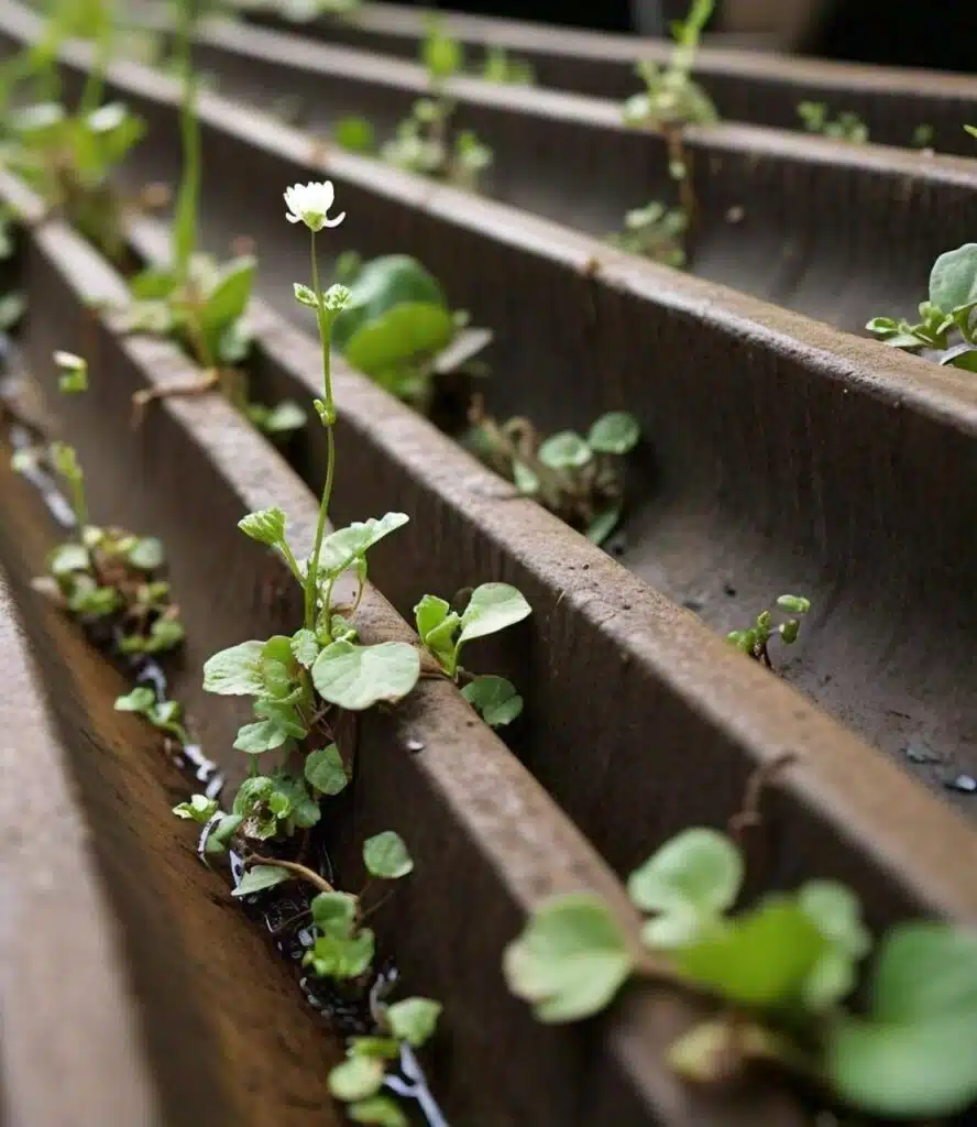 plants growing in gutters