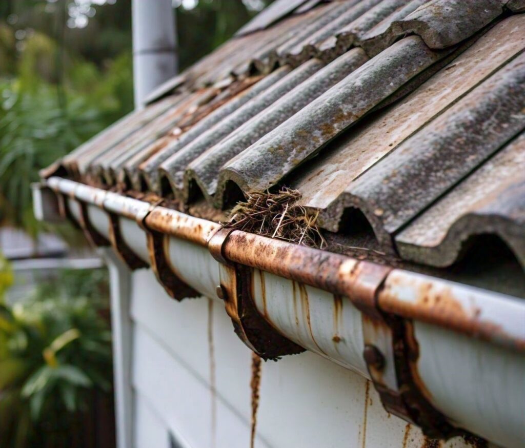 rusty gutters of a home