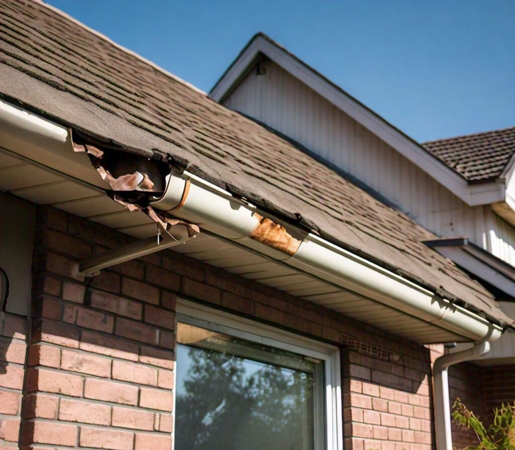 water damaged eavestrough of a home in Kitchener